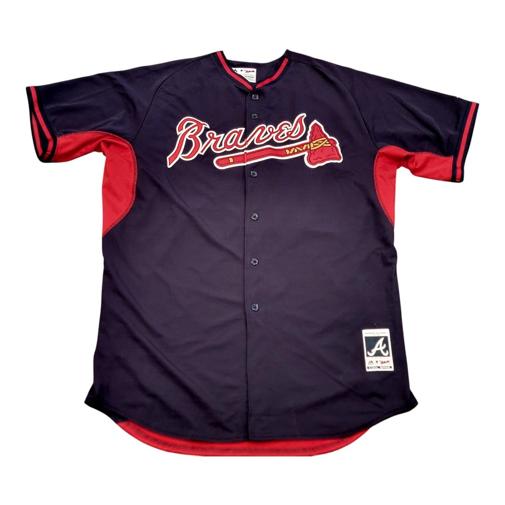 Atlanta Braves Mark Hamilton Majestic MLB Jersey Authentic Size 50 Navy Red